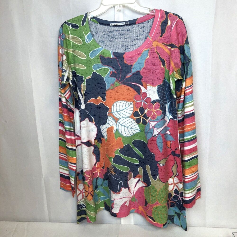 Whimsy Rose Tropical Floral Thermal Top Medium Tunic Resortwear Artsy